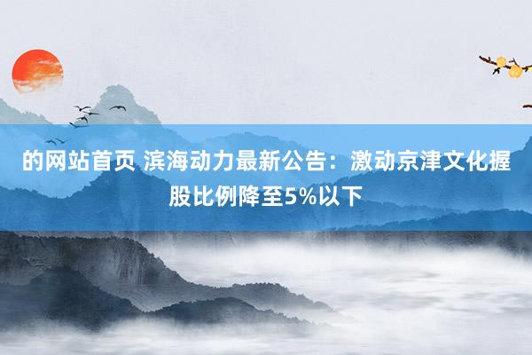 的网站首页 滨海动力最新公告：激动京津文化握股比例降至5%以下