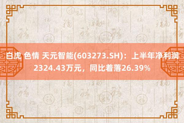 白虎 色情 天元智能(603273.SH)：上半年净利润2324.43万元，同比着落26.39%