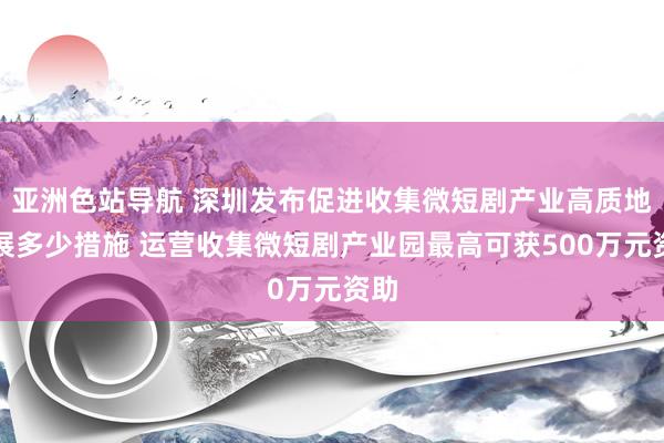 亚洲色站导航 深圳发布促进收集微短剧产业高质地发展多少措施 运营收集微短剧产业园最高可获500万元资助