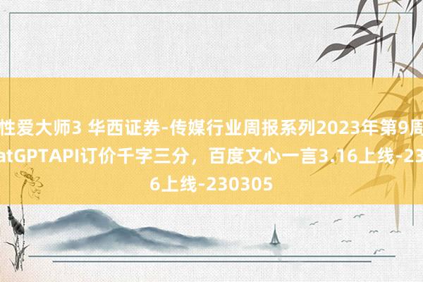 性爱大师3 华西证券-传媒行业周报系列2023年第9周：ChatGPTAPI订价千字三分，百度文心一言3.16上线-230305